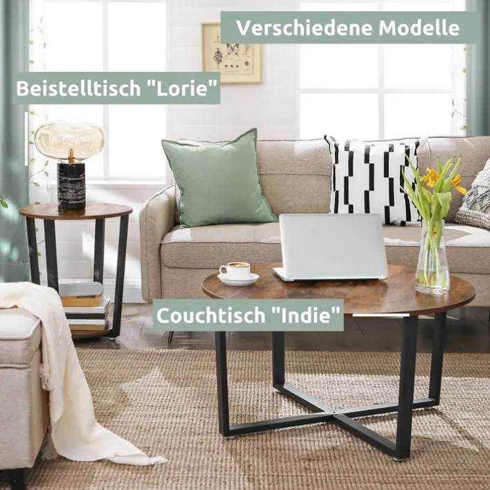 holz4home Beistelltisch 50 x 57 cm Holzdekor Vintagebraun