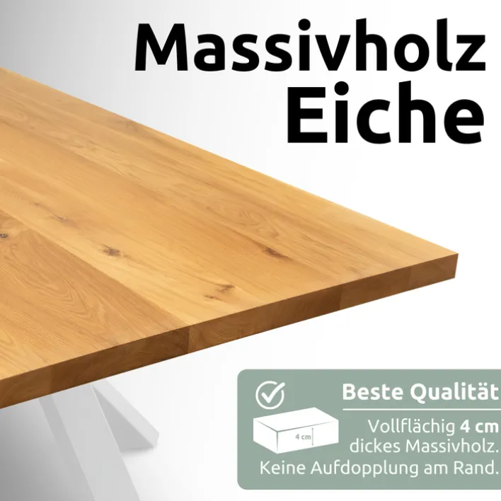 holz4home Esstisch 140 x 80 cm Eiche massiv/Dreieck-Gestell schwarz
