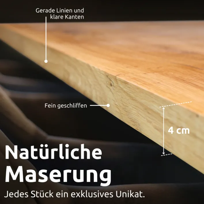 holz4home Esstisch 140 x 80 cm Eiche massiv/Dreieck-Gestell schwarz