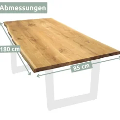 holz4home Esstisch 180 x 85 cm Eiche massiv mit Baumkante