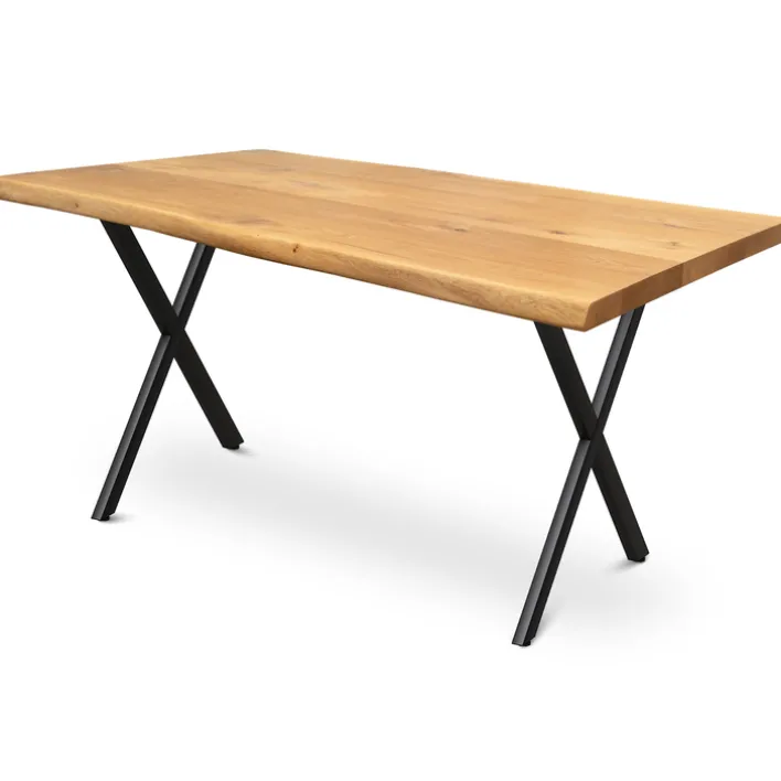 holz4home Esstisch 140 x 80 cm Eiche massiv/X-Gestell schwarz