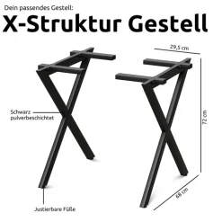 holz4home Esstisch 140 x 80 cm Eiche massiv/X-Gestell schwarz