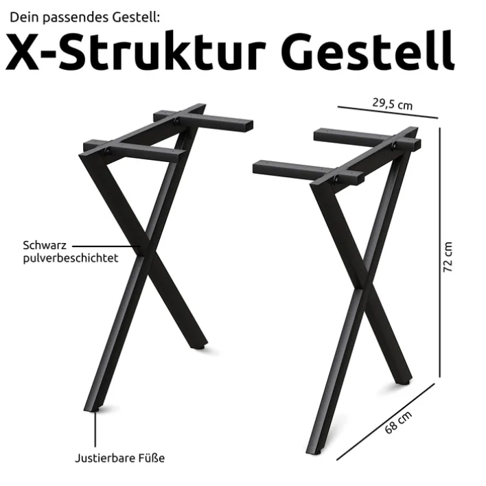 holz4home Esstisch 140 x 80 cm Eiche massiv/X-Gestell schwarz