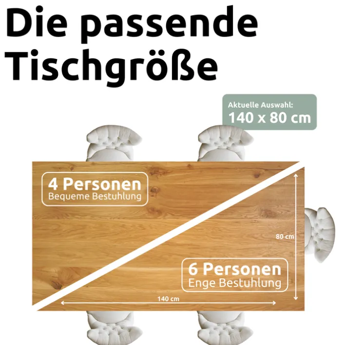 holz4home Esstisch 140 x 80 cm Eiche massiv/X-Gestell schwarz