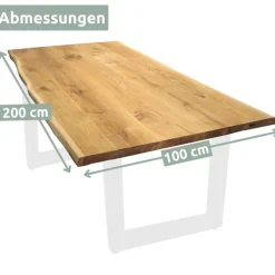 holz4home Esstisch 200 x 100 cm Eiche massiv mit Baumkante