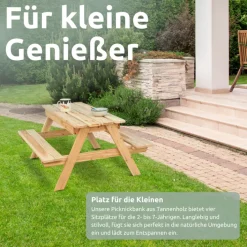 holz4home Kinder Gartentisch mit 2 Bänke PICKNICK 100 cm naturfarbig