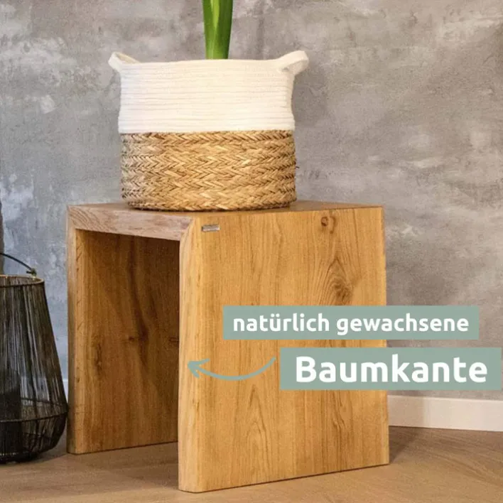 holz4home Massivholzbank 40 x 45 cm Eiche geölt mit Baumkante