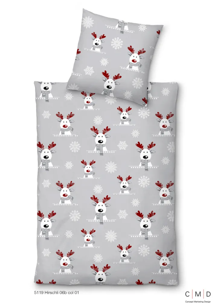 INSPIRATION HOME Biber-Bettwäsche HIRSCHLI 135 x 200 cm silber/rot