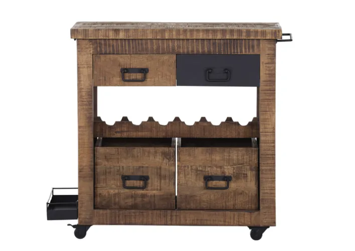 INTERhome Barwagen BARNEY 97 x 85 cm Mango Massivholz/schwarz