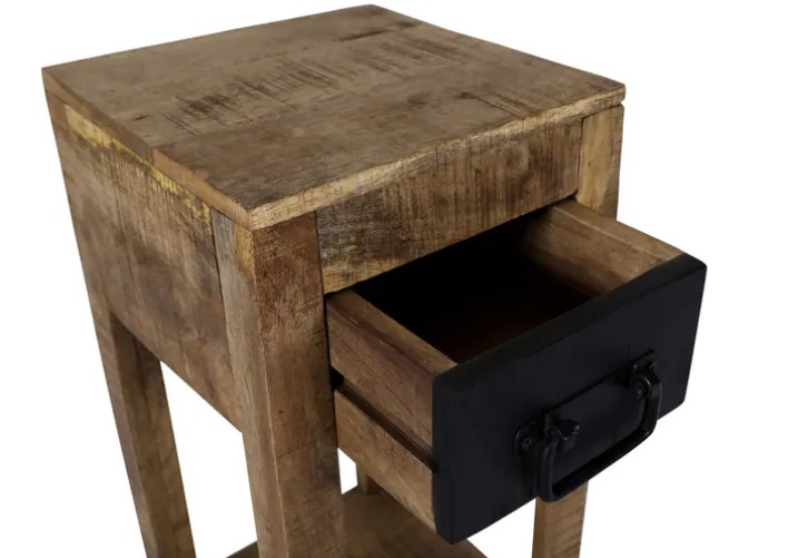 INTERhome Beistelltisch BARNEY Ø 27,5/60 cm Mango Massivholz/schwarz