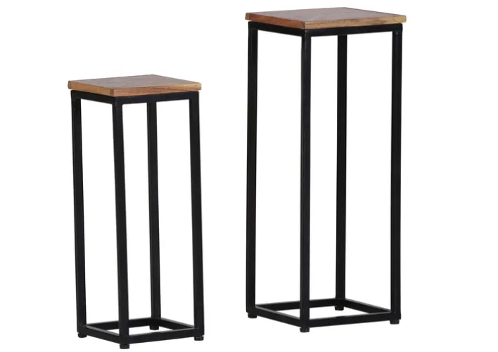 INTERhome Beistelltisch CHUCK Akazie Massivholz Set 2-tlg. Durchmesser 23/19 cm pulverbeschichtet Natur