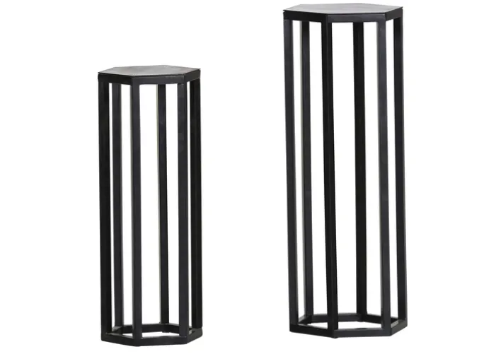 INTERhome Beistelltisch CHUCK 2er-Set Metall pulverbeschichtet 23 x 20 x 60 cm/19 x 16 x 50 cm Schwarz