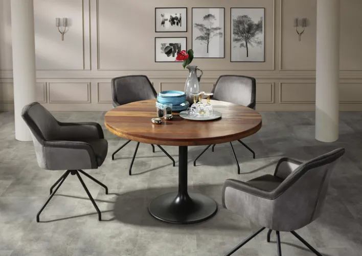 INTERhome Esstisch NORMANDY Ø 120 cm recycled Altholz/schwarz