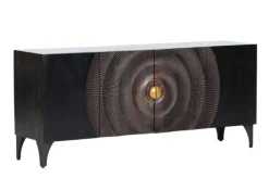 INTERhome Sideboard SANTA CRUZ Akazie massiv Eisen 177 x 47 x 78 cm pulverbeschichtet Akazie massiv schwarz gebeizt + lackiert|||---|||Schwarzes Akazienholz – pulverbeschichtetes Eisengestell – 2 Drehtüren – 2 Einlegeböden – Stauraum – Ablage – Art Déco Stil – Griff