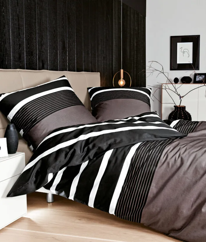 J. D. Janine Mako-Satin-Bettwäsche 135 x 200 cm braun/schwarz