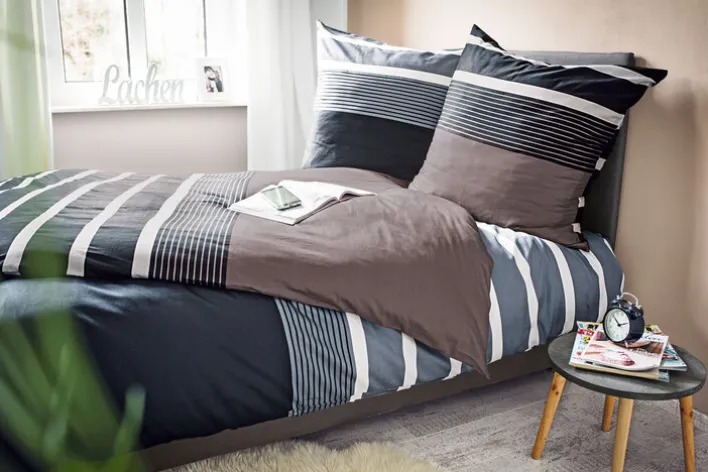 J. D. JANINE Mako-Satin-Bettwäsche 135 x 200 cm silber/schwarz