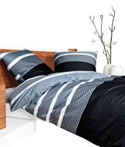 J. D. JANINE Mako-Satin-Bettwäsche 135 x 200 cm silber/schwarz