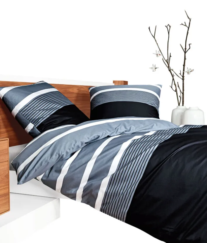 J. D. JANINE Mako-Satin-Bettwäsche 135 x 200 cm silber/schwarz