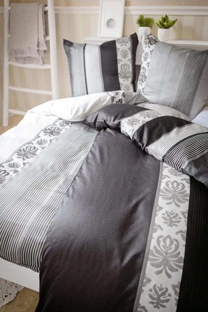 JOOP! Satin-Bettwäsche ORNAMENT STRIPES 155 x 220 cm schwarz