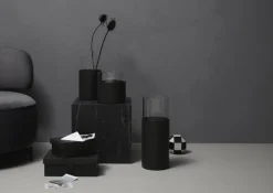 JOOP! Vase CORNFLOWER rund Durchmesser 20 cm Höhe 21 cm Klarglas Kunstleder anthrazit-schwarz