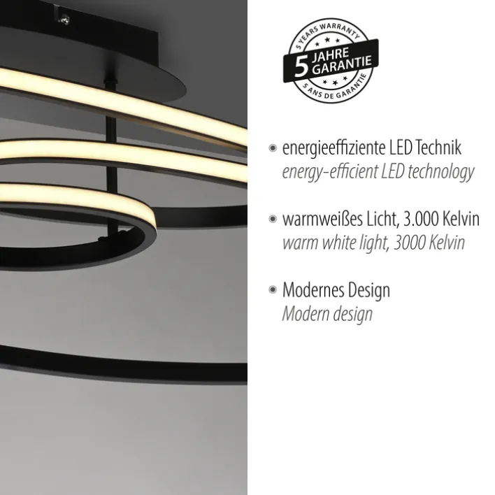 JUST LIGHT LED Deckenlampe LUMACA 81 x 30,5 cm schwarz