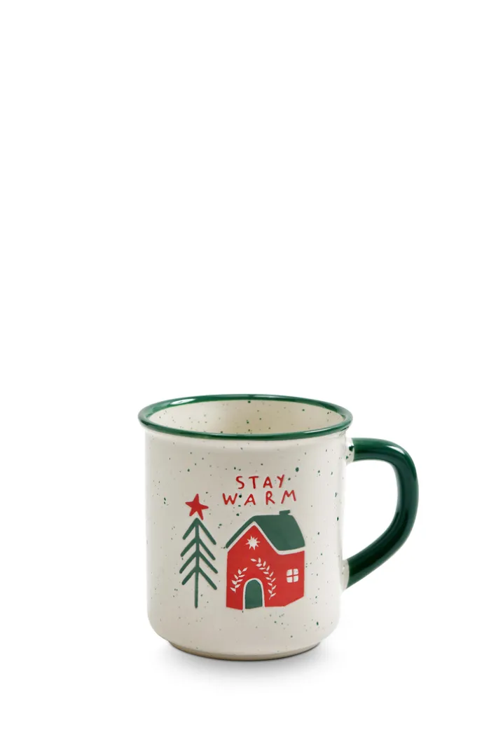 Kaffeebecher MERRY CHRISTMAS Steingut 430ml Weiß/Mehrfarbig