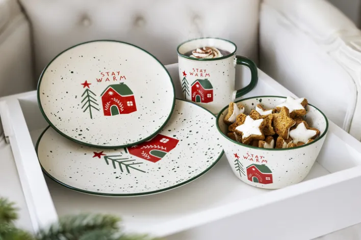 Kaffeebecher MERRY CHRISTMAS Steingut 430ml Weiß/Mehrfarbig