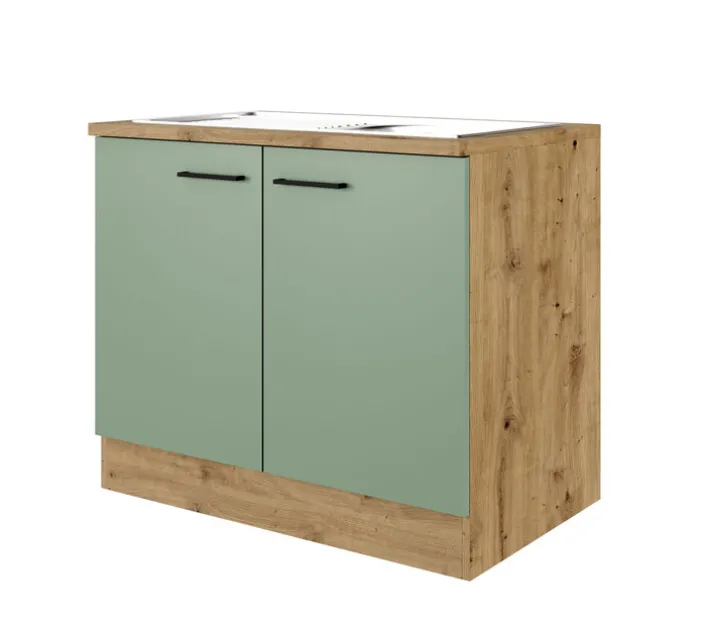 Küche Spülenunterschrank Fiona 85 cm Eiche / grün