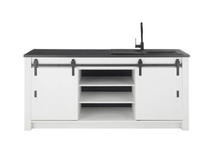 Küche Spültisch SHERWOOD ca. 201 x 93 x 64 cm Pinie Weiss Dekor