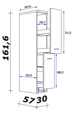 Küchen Apothekerschrank LUKE Eiche/ weiß