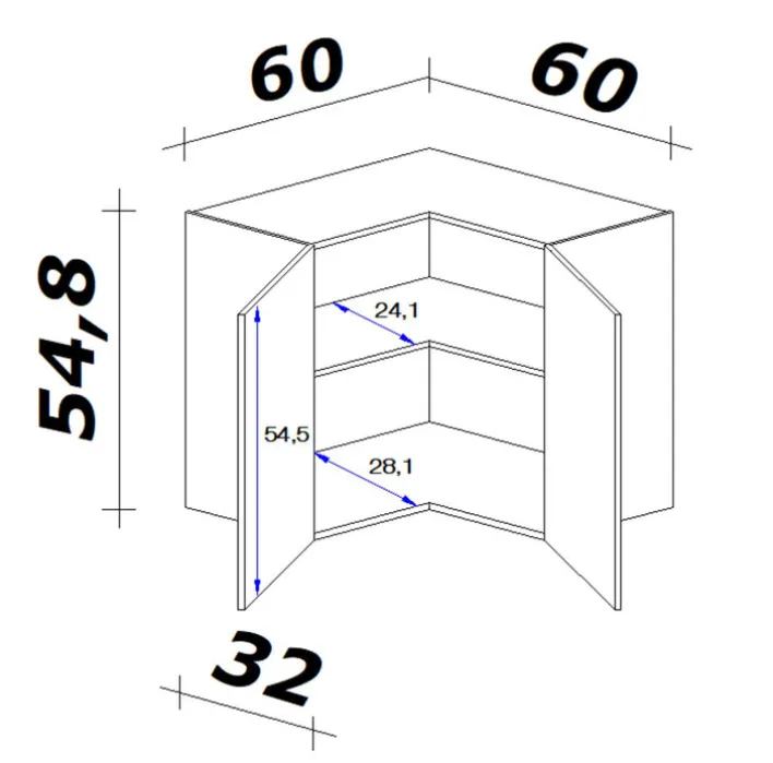 Küchen Eckhängeschrank JACK 60 cm braun