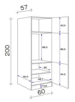 Küchen Geräteumbauschrank RALPH 200 cm Eiche/ grau