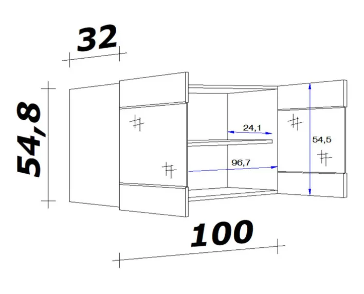 Küchen Glas-Hängeschrank LUKE 100 cm Eiche/ weiß