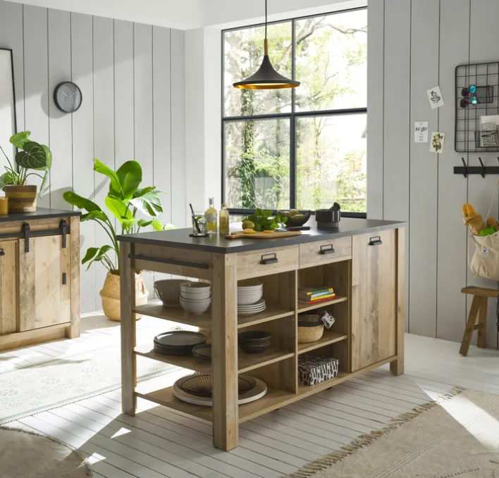 Kücheninsel SHERWOOD ca. 162 x 93 x 77 cm Old Style hell Dekor