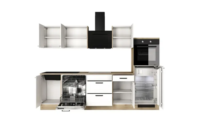Küchenzeile Heidi Weiß Matt / Cosmopolitan Eiche 280 x 200 x 60 cm
