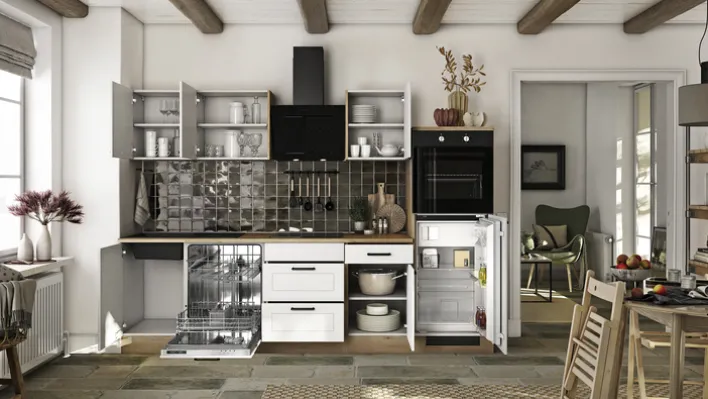 Küchenzeile Heidi Weiß Matt / Cosmopolitan Eiche 280 x 200 x 60 cm