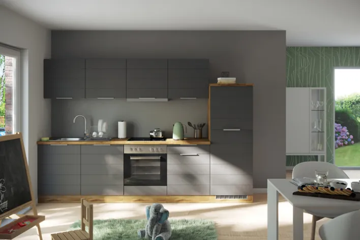 Küchenzeile KOPENHAGEN 300cm Wotan Eiche Dekor/Matt-Grau