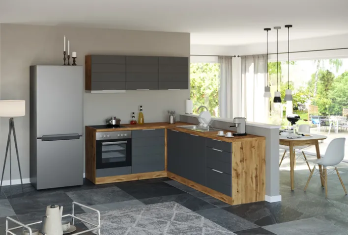 Küchenzeile Kopenhagen Matt-Grau ca. 240/180 x 200 x 60 cm