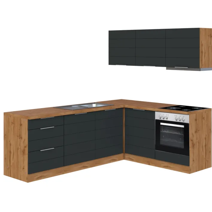 Küchenzeile Kopenhagen Matt-Grau ca. 240/180 x 200 x 60 cm