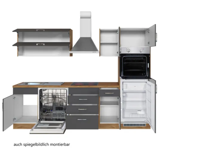 Küchenzeile ODENSE Anthrazit/ Wotan Eiche Dekor 270 cm