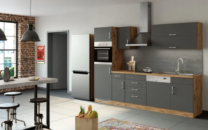 Küchenzeile ODENSE Anthrazit/ Wotan Eiche Dekor 270 cm