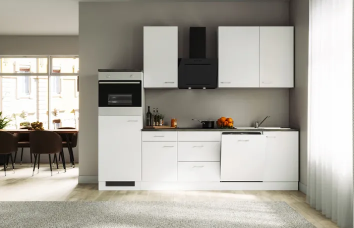 Küchenzeile PETE Weiß Matt/Weiß Caledonia Dekor ca. 280x234x60 cm