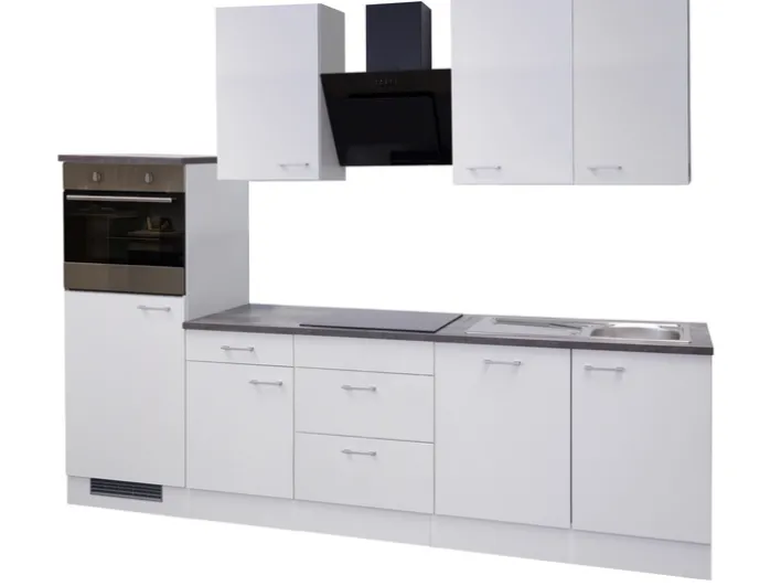 Küchenzeile PETE Weiß Matt/Weiß Caledonia Dekor ca. 280x234x60 cm