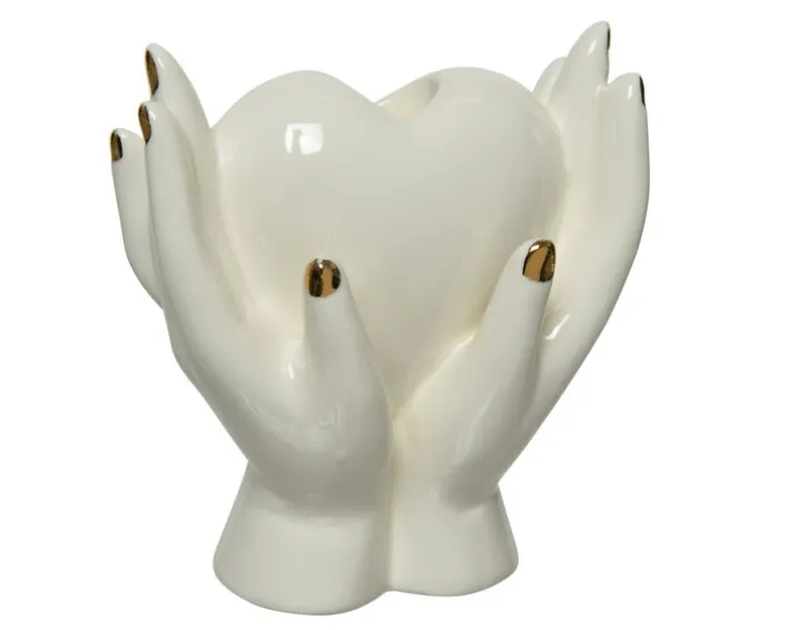 Kerzenständer HANDS 13 cm weiß /goldfarbig