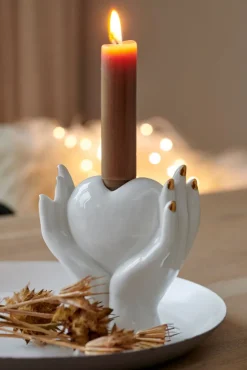 Kerzenständer HANDS 13 cm weiß /goldfarbig