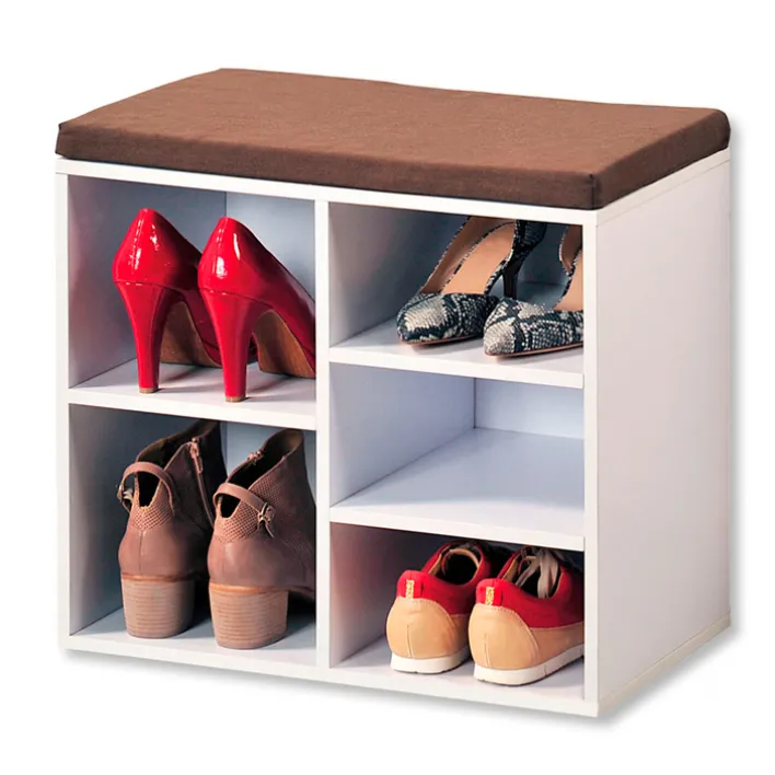 KESPER Schuhschrank mit Sitzkissen 51,5 x 48 x 29,5 cm weiß/braun