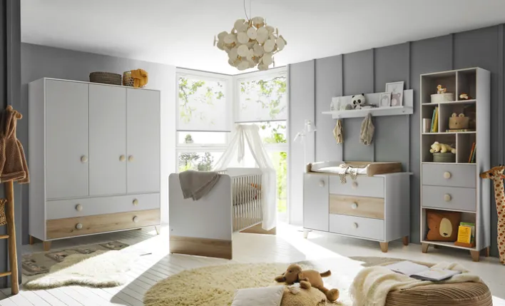 Kinder-Drehtürenschrank FIEN grau/ braun