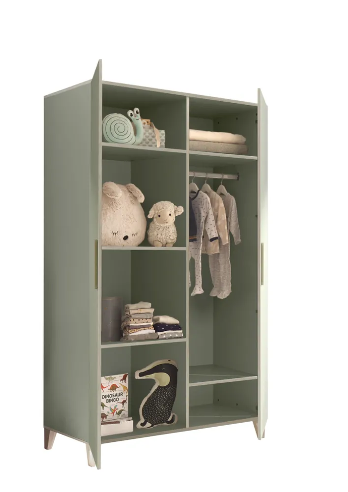 Kinder-Drehtürenschrank PRIZZI 100 x 200 cm pastellgrün/ braun