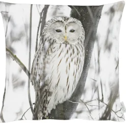 Kissenhülle SCHNEEEULE 46x46cm braun-grau