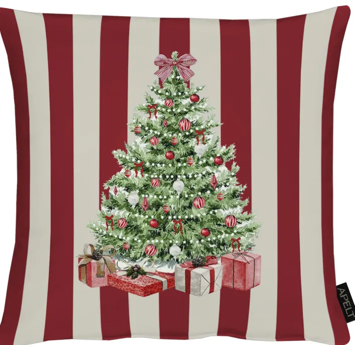 Kissenhülle TANNENBAUM AUF STREIFEN 40x40cm rot